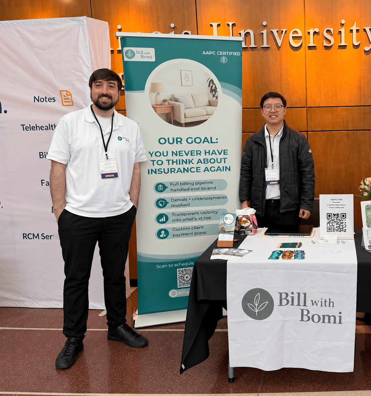 Bomi co-founders George Ruan and Dax Earl at a conference