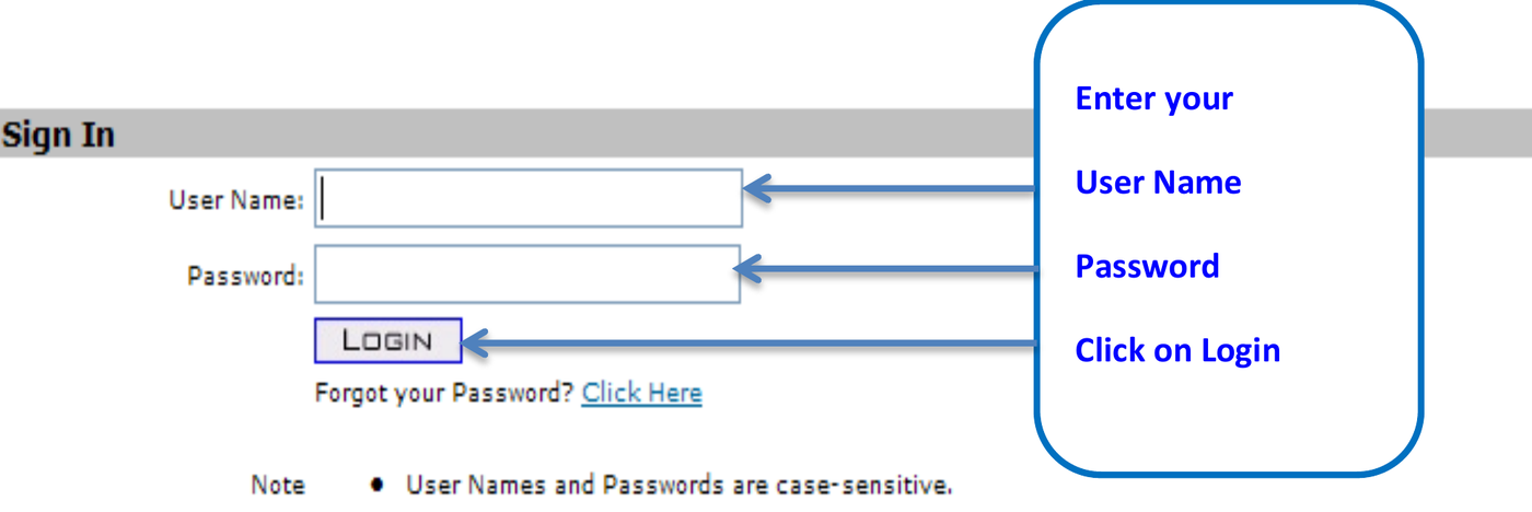 AHCCCS Online Sign In fields with LOGIN and Forgot your Password options