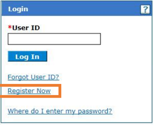 User ID field with Log In, Register Now and Forgot User ID controls