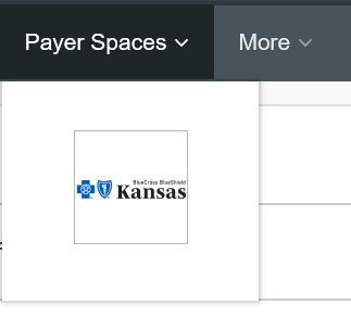 Payer Spaces menu showing the Blue Cross and Blue Shield of Kansas tile