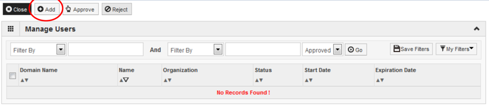 IMPACT Manage Users list with Add highlighted to create a user access grant