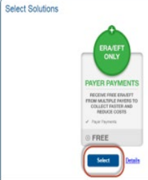 InstaMed registration ERA/EFT ONLY PAYER PAYMENTS option and its Select button