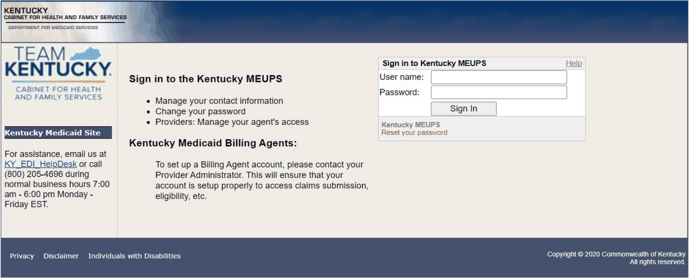 User name, Password and Sign In controls on the MEUPS sign-in form