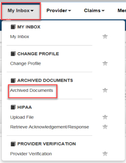 CHAMPS My Inbox menu: choose Archived Documents