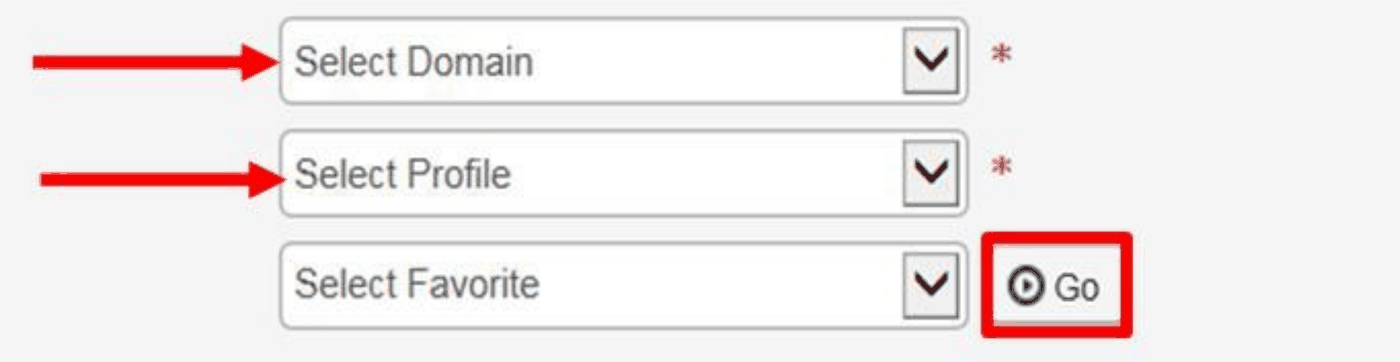 CHAMPS: select the billing Domain and an authorized enrollment Profile, then Go