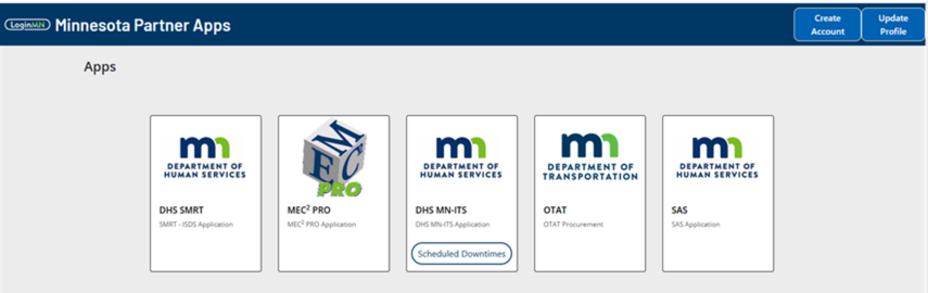 Minnesota Partner Apps with the DHS MN–ITS tile and other application tiles.