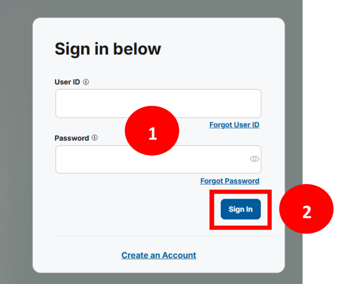 Provider Flex Sign in form with User ID, Password, Sign In, recovery links and Create an Account