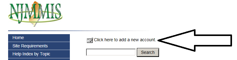 Click here to add a new account link, search field and Search button