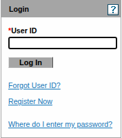 User ID field with Log In, Register Now and Forgot User ID controls