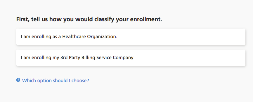 Optum Pay enrollment classification with third-party Billing Service Company indicated for the biller