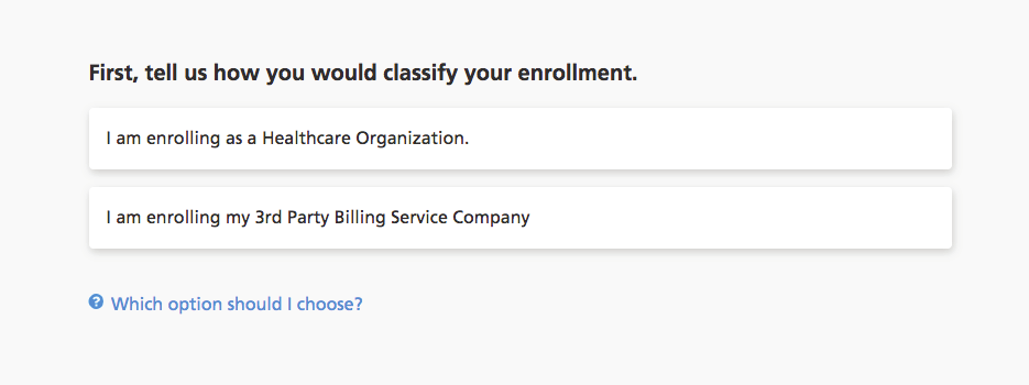 Optum Pay enrollment classification with the Healthcare Organization option indicated for a practice