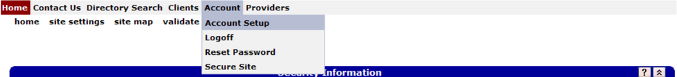 Oregon MMIS Account menu with Secure Site, Account Setup and Reset Password