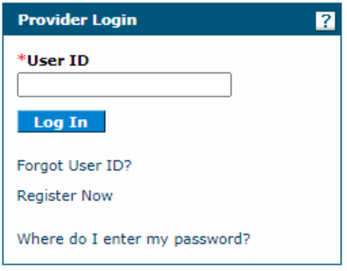 Provider Login with User ID, Log In, Forgot User ID and Register Now