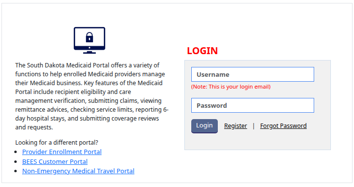 LOGIN panel with Username, Password, Login, Register and Forgot Password