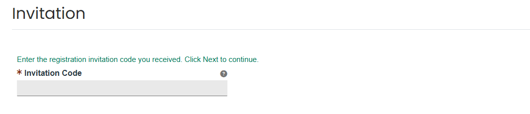 Invitation section with the registration invitation-code instructions and Invitation Code field