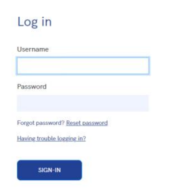 MES Log in panel with Username and Password fields, Reset password, Having trouble logging in, and SIGN-IN