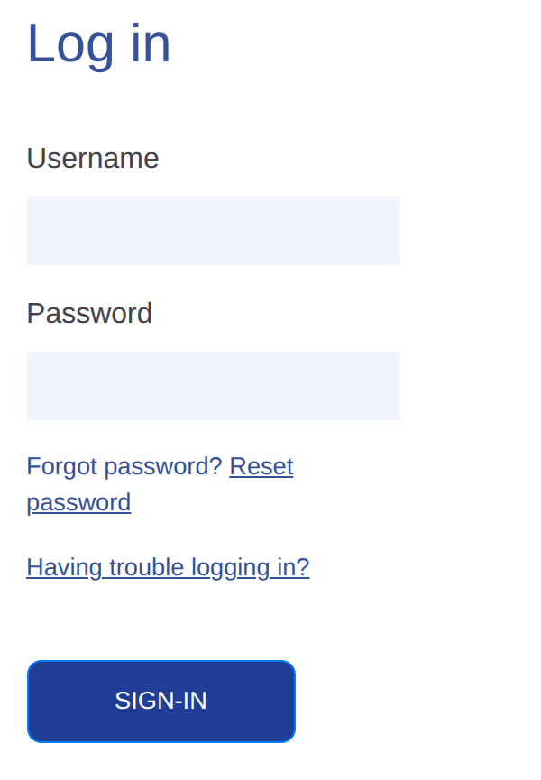MES Log in panel with Username, Password, Reset password, Having trouble logging in and SIGN-IN
