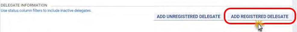 Virginia PRSS Manage Delegates page with Add Registered Delegate highlighted