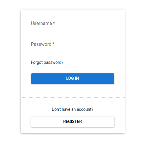 DyP sign-in form with Username, Password, Forgot password, Log In and Register