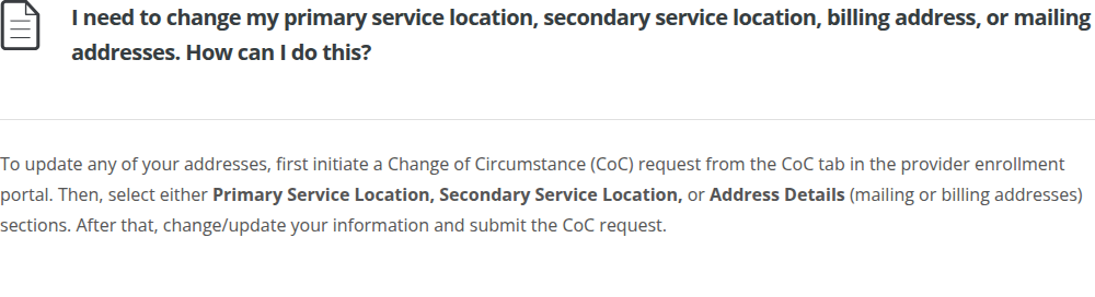 Wyoming DyP Help Center instructions for changing a primary service location through a Change of Circumstance