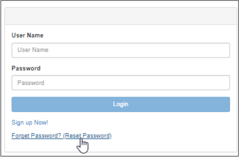 ePayment Center form: User Name, Password, Login, Sign up Now!, and Forget Password? (Reset Password).